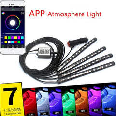 Bluetooth RGB Car Interior Atmosphere Light Kit - Flexible Strip & Phone App Controlled LED Neon Accent