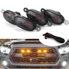 GMC Smoke Front Grill Amber/Yellow LED Marker Lights (4 Pcs Set) - Universal Truck Raptor Style