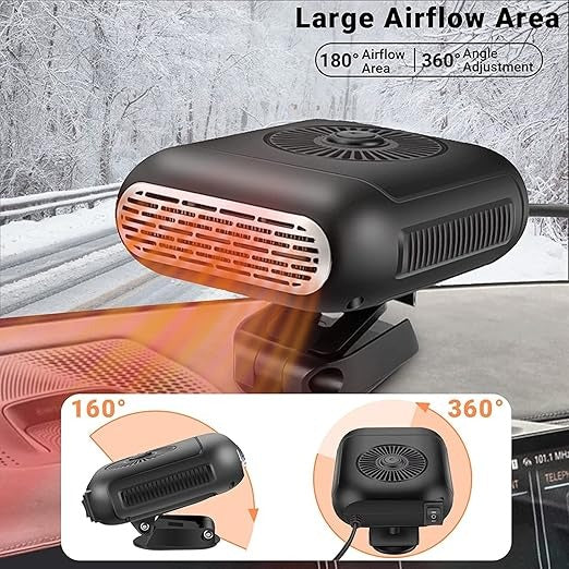 D-11 Portable Car Heater & Cooling Fan (12V, 120W) - 360° Adjustable Defroster & Quick Heat