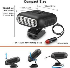 D-11 Portable Car Heater & Cooling Fan (12V, 120W) - 360° Adjustable Defroster & Quick Heat