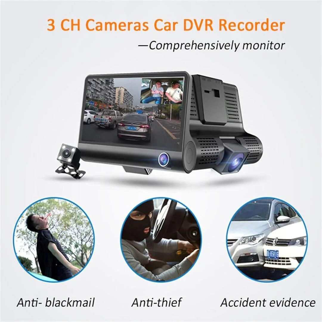 Universal FHD 1080P Dash Cam Recorder - Wide Angle Car DVR with LCD Screen & Rearview Video Support
