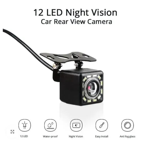 Universal 12 LED Night Vision Car Camera - HD Reverse Backup Camera, 170° Wide Angle, IP68 Waterproof