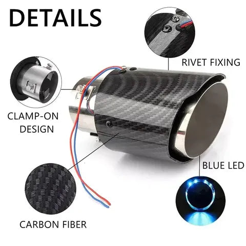 Illuminated Carbon Fiber Exhaust Tip - Universal LED Light Up Muffler End Pipe, Aggressive Carbon Look