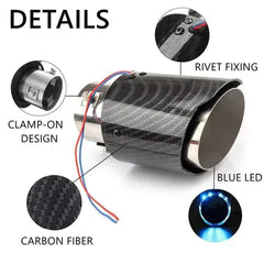 Illuminated Carbon Fiber Exhaust Tip - Universal LED Light Up Muffler End Pipe, Aggressive Carbon Look
