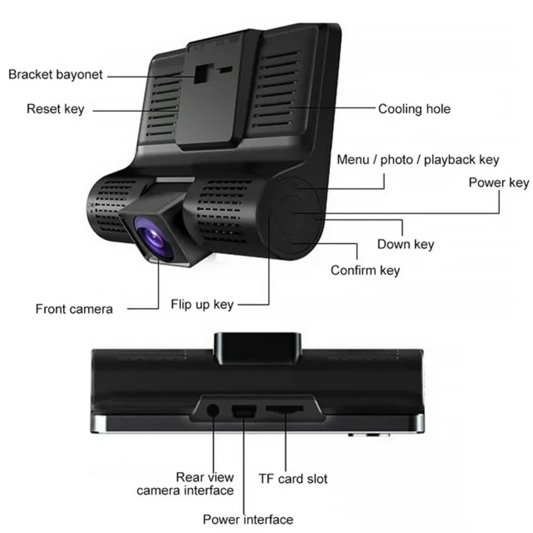 Universal FHD 1080P Dash Cam Recorder - Wide Angle Car DVR with LCD Screen & Rearview Video Support
