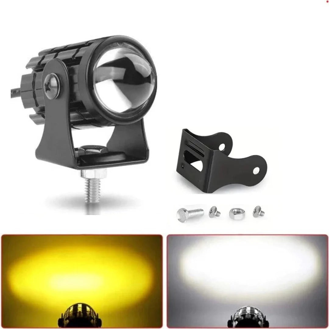 D-11 Dual-Color Moto/Car Fog Lights - High/Low Beam, White & Yellow Spot Light (1 Pc)