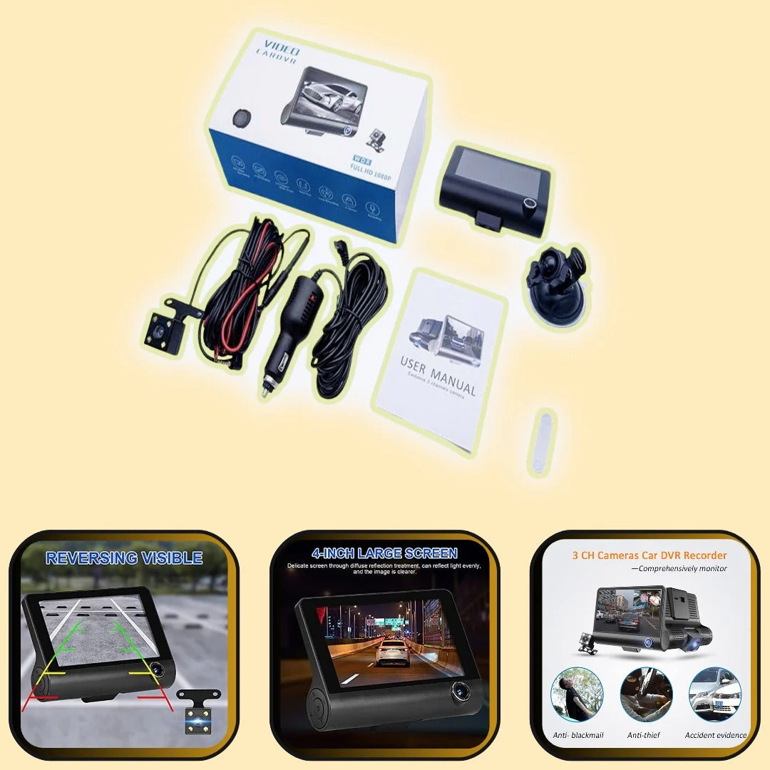 Universal FHD 1080P Dash Cam Recorder - Wide Angle Car DVR with LCD Screen & Rearview Video Support