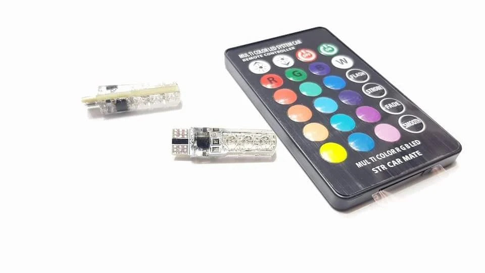 Multi-Color LED T10 Clearance/Parking Light Bulb - Remote Control, Silicon Coated & Waterproof