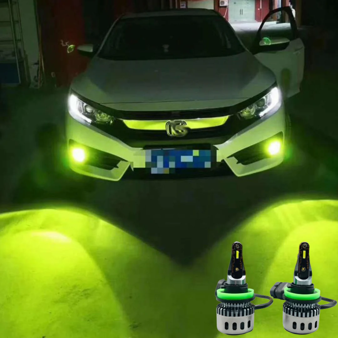 H11 LED Fog Light Bulbs (Pair) - 30W Lemon Green, High-Power Bumper Driving Lights