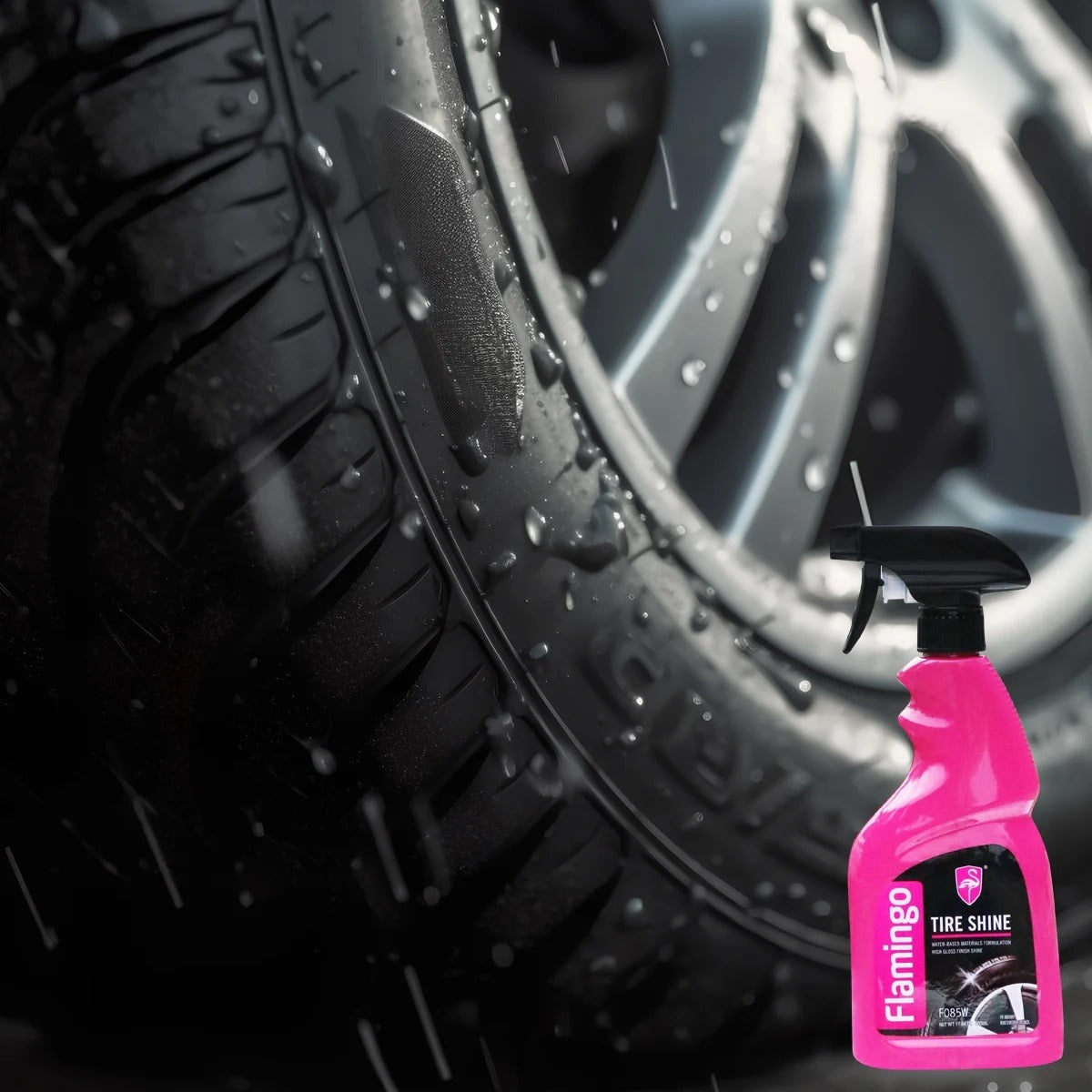FLAMINGO High-Gloss Tyre Shine Spray - Deep 'Wet-Look' Finish, UV Protection & Long-Lasting Formula