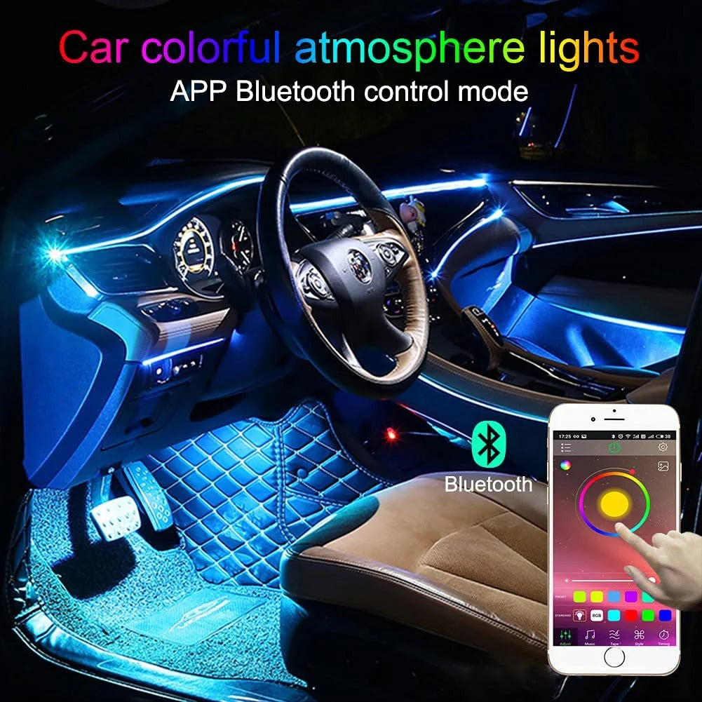 Bluetooth RGB Car Interior Atmosphere Light Kit - Flexible Strip & Phone App Controlled LED Neon Accent