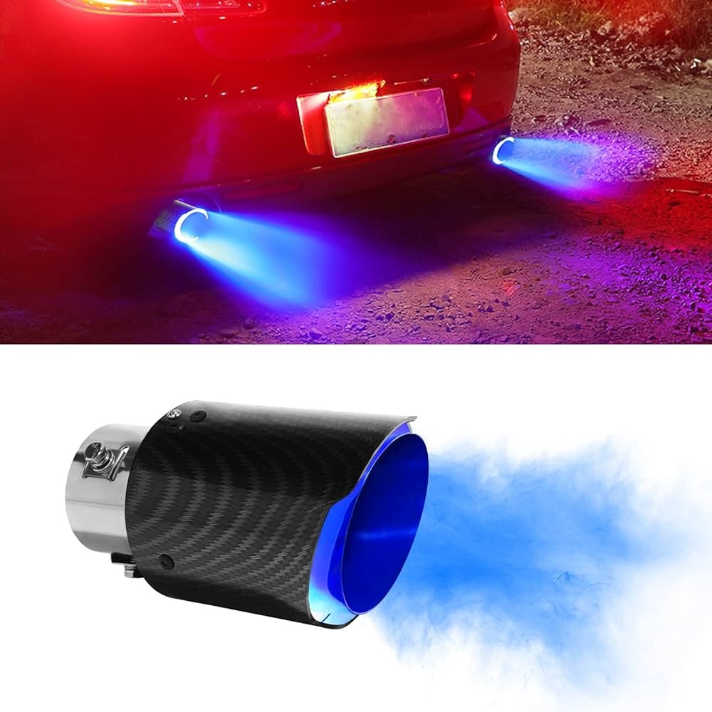 Illuminated Carbon Fiber Exhaust Tip - Universal LED Light Up Muffler End Pipe, Aggressive Carbon Look