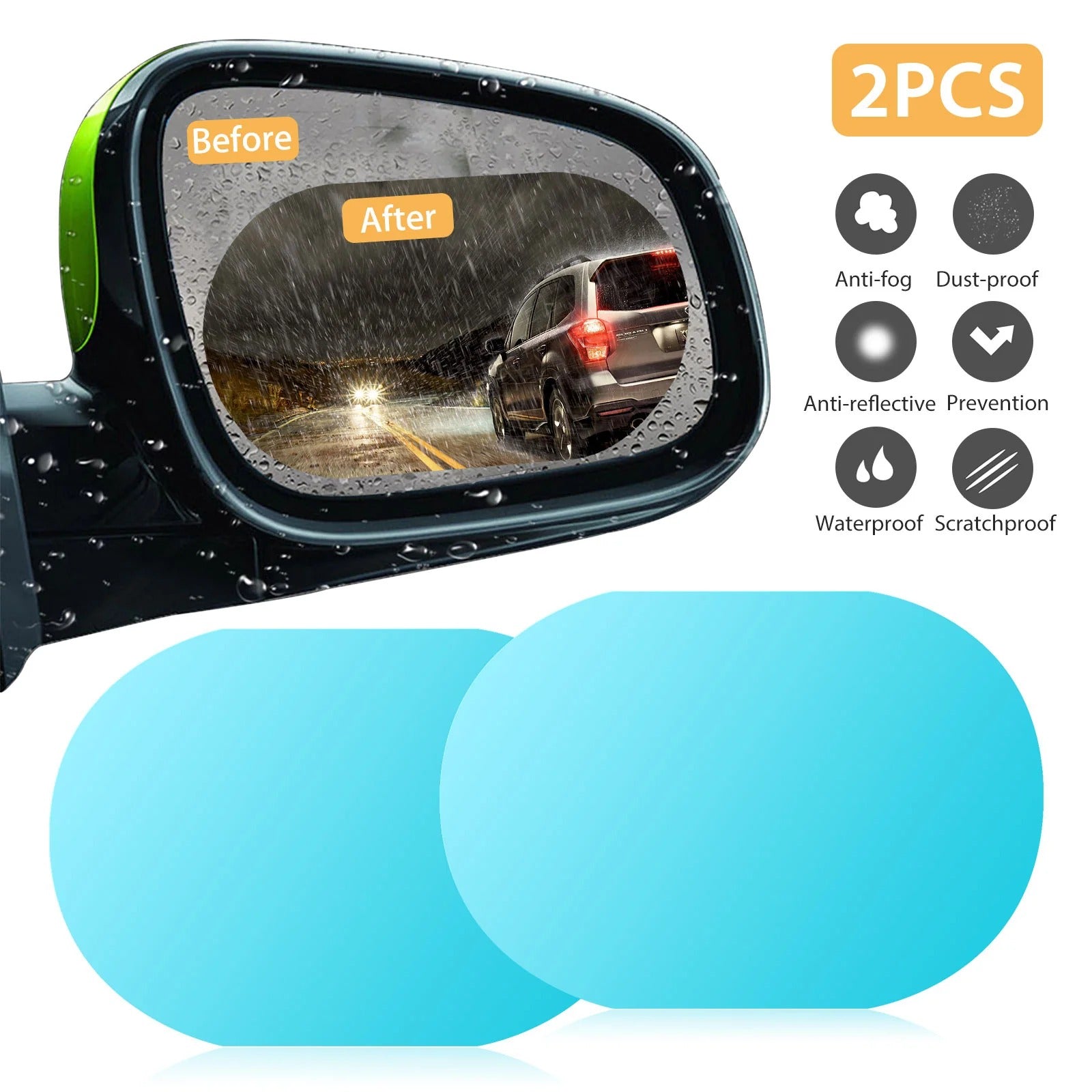 Universal Car Mirror Hydrophobic Rainproof Film (XL 100x145MM) - Anti-Glare Safety Sticker (Pair)