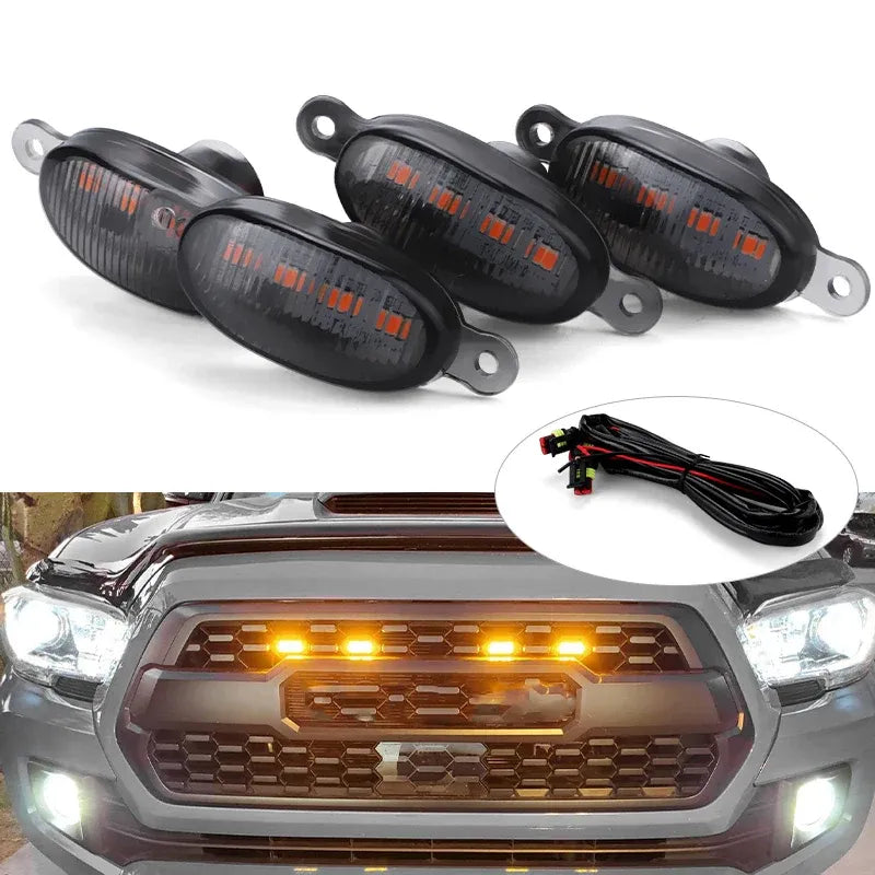GMC Smoke Front Grill Amber/Yellow LED Marker Lights (4 Pcs Set) - Universal Truck Raptor Style