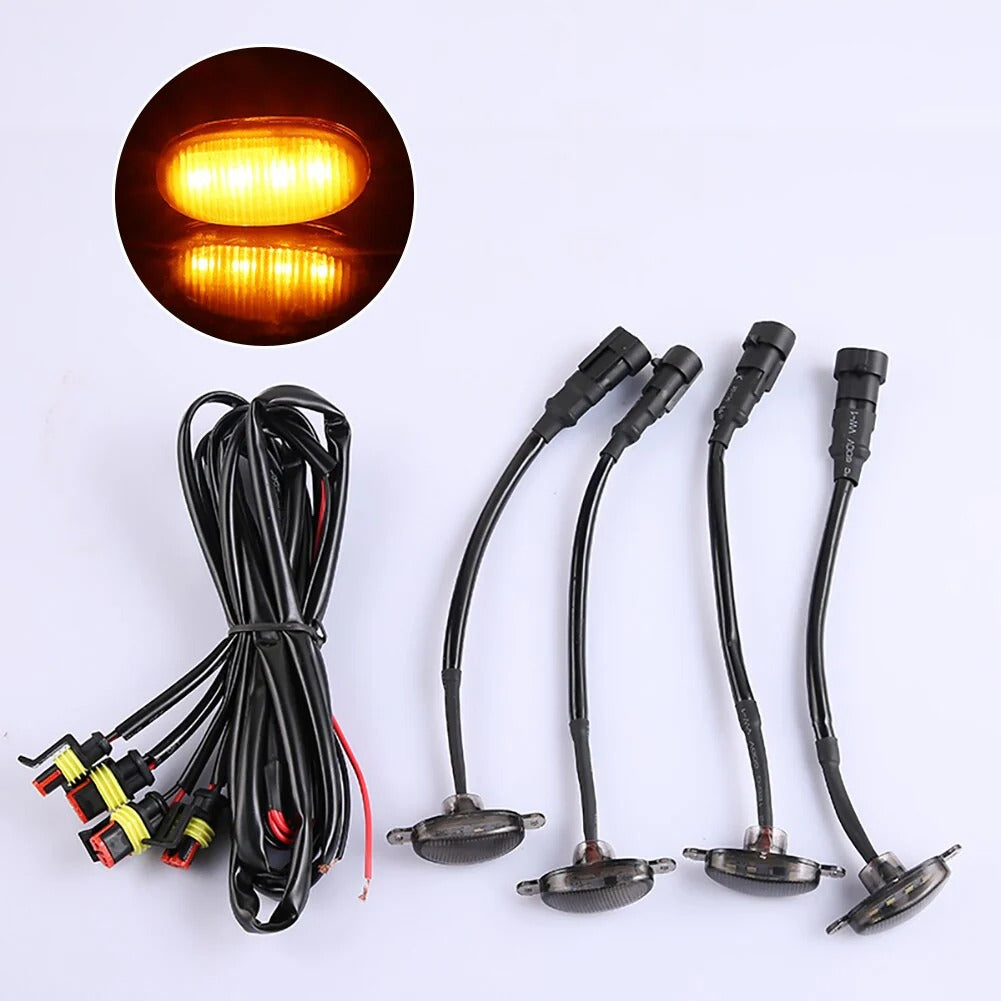 GMC Smoke Front Grill Amber/Yellow LED Marker Lights (4 Pcs Set) - Universal Truck Raptor Style