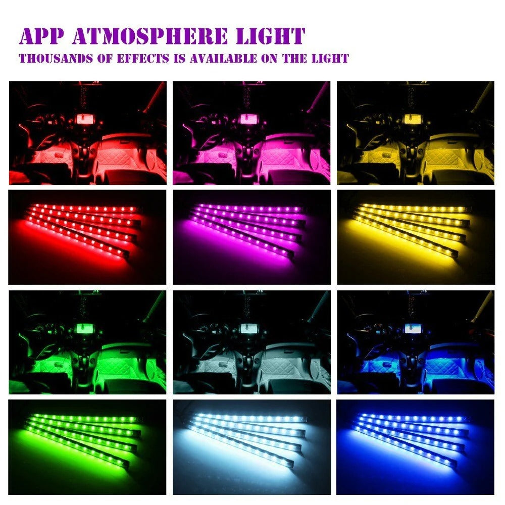 Bluetooth RGB Car Interior Atmosphere Light Kit - Flexible Strip & Phone App Controlled LED Neon Accent
