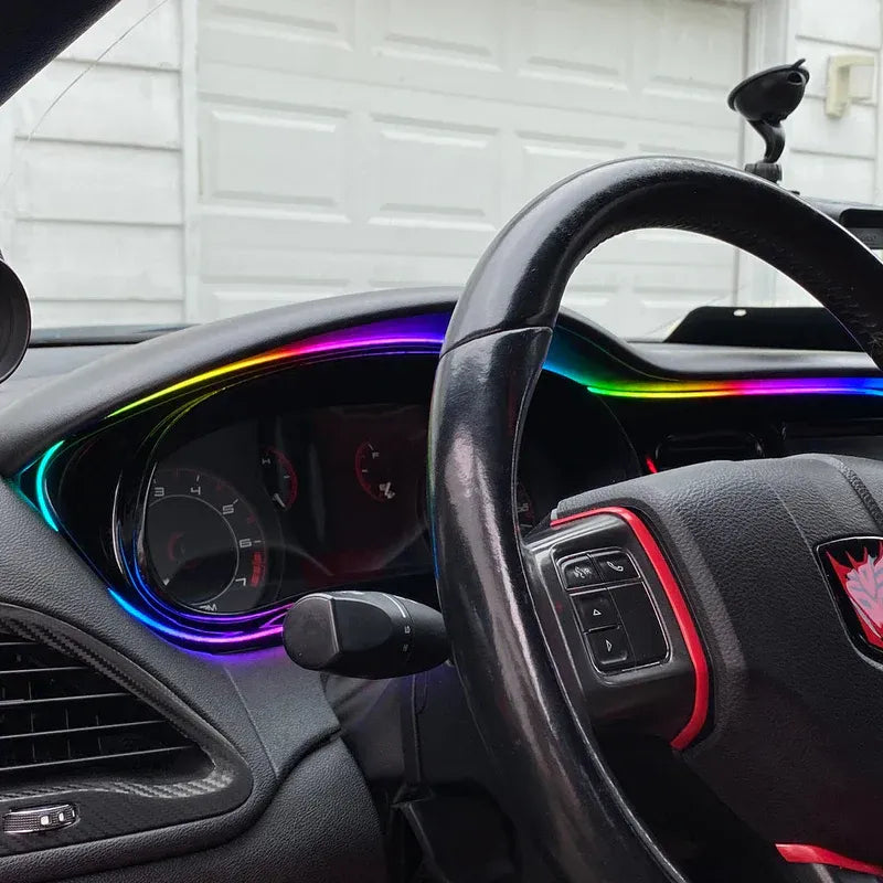 Dynamic RGB EL Wire Car Interior Light Kit - App & Remote Controlled, Flexible Neon Glow Strip for Dashboard