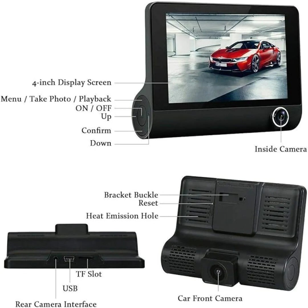 Universal FHD 1080P Dash Cam Recorder - Wide Angle Car DVR with LCD Screen & Rearview Video Support