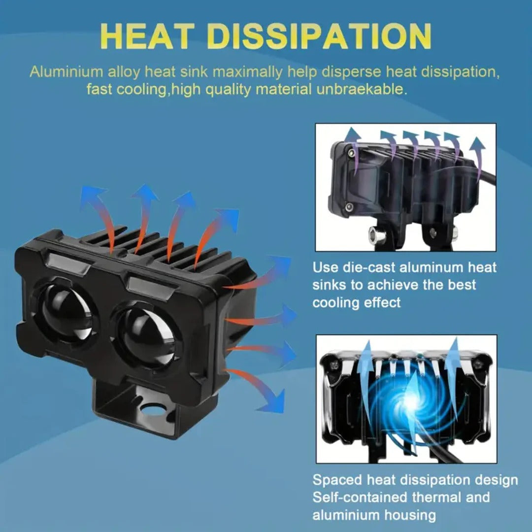 High Power 2 SMD LED Auxiliary Driving Light for Motorcycle & Car - Metal Body Spot Beam (Single)