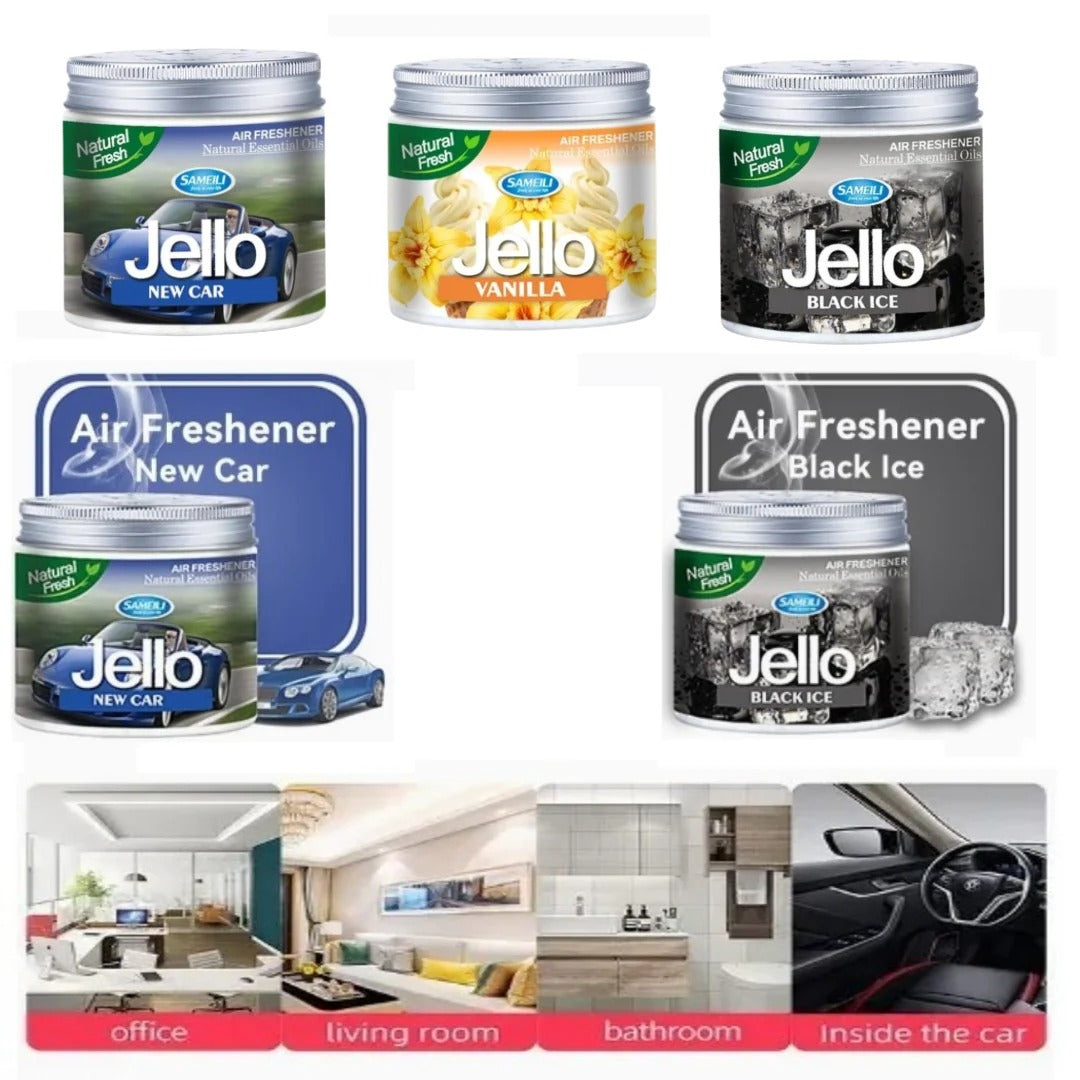 3-Pack Jello Car Air Fresheners - Premium Gel Scents: Black Ice, New Car & Vanilla | Long-Lasting Perfume